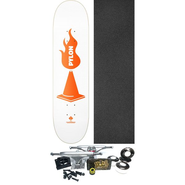 Pylon Skateboards The Shovel White Skateboard Deck - 8.38" x 32" - Complete Skateboard Bundle